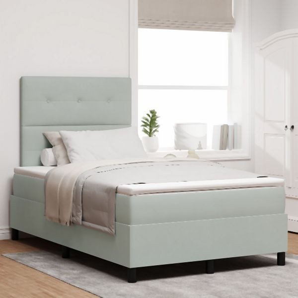 vidaXL Boxspringbett mit Matratze Hellgrau 120x200 cm Samt, 3339824