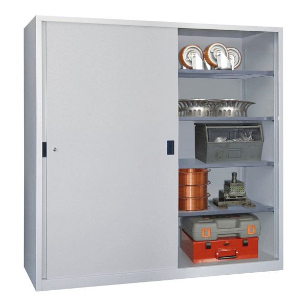 Pavoy Schwerlastschiebetürschrank 1950/2000/600, Mitteltrennwand, 8 verzinkte Fachböden; Drehdruckzylinderschloss, 30332-200-600-905