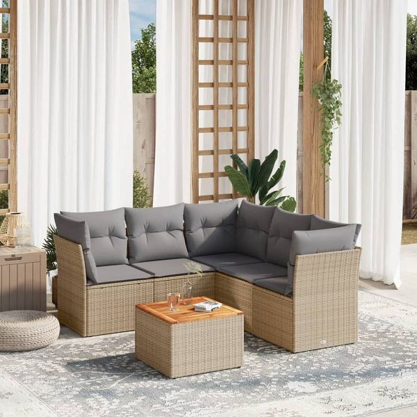 vidaXL 6-teilig Garten-Sofagarnitur mit Kissen Beige Poly Rattan, 3223637