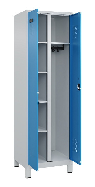 C+P Wäsche-/Garderobenspind Evolo PLUS, mit Füßen, 2 Abteile, 1950x600x500mm, 7, Frontfarbe RAL 5012 Lichtblau, Zylinderschloss, 049610-20 S10034