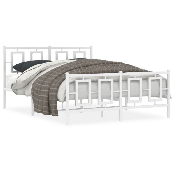 vidaXL Bettgestell mit Kopf- und Fußteil Metall Weiß 140x190 cm, 374308