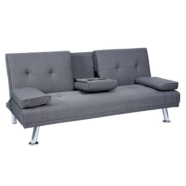 Mendler 3er-Sofa HWC-F60, Couch Schlafsofa Gästebett, Tassenhalter verstellbar 97x166cm, Textil, dunkelgrau, 70182