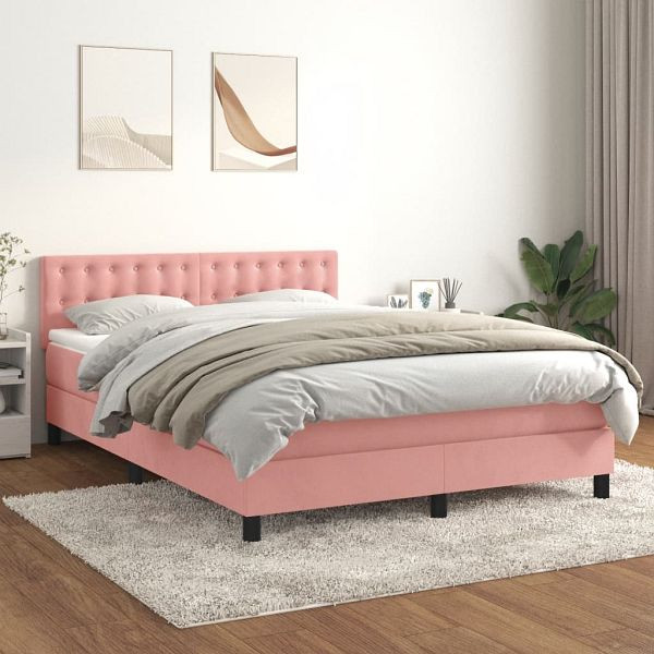 vidaXL Boxspringbett mit Matratze Rosa 140x190 cm Samt, 3141544