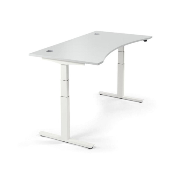 Deskin Sitz-/ Stehschreibtisch Cockpit MULTI M, Dekor lichtgrau, B 1800 x T 900/800/900 x H 650 - 1250 mm, T-Fuß-Stahlgestell in Weiß, 295112