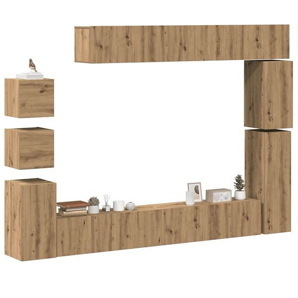 vidaXL 9-tlg. TV-Schrank-Set Wandmontage Artisan-Eiche Holzwerkstoff, 3329158