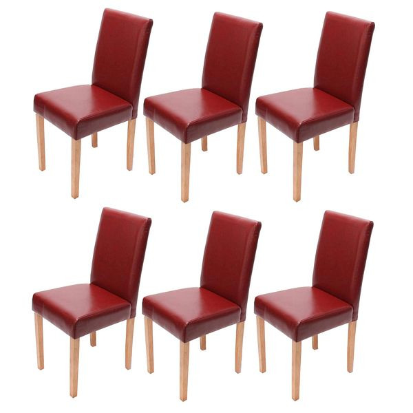 Mendler 6er-Set Esszimmerstuhl Stuhl Küchenstuhl Littau, Kunstleder, rot, helle Beine, 31518+28650