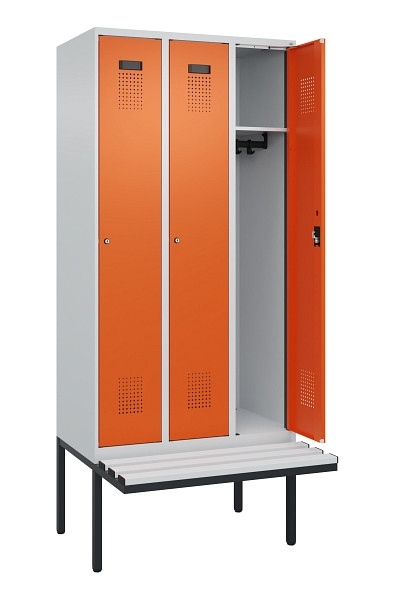 C+P Spind Evolo PLUS, 3 Abteile, 2120x900x815mm, 7035/2004, Haken 3, Zylinderschloss, Material Sitzfläche Kunststoff, 0490407-30 S10083
