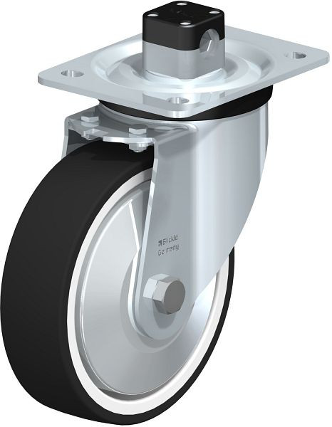 Blickle L-POTH 160R-CS11-FA Stahlblech-Lenkrolle, mittelschwere Ausführung, mit Anschraubplatte & Zentralfeststeller, Thermoplastisches Polyurethan, 852291