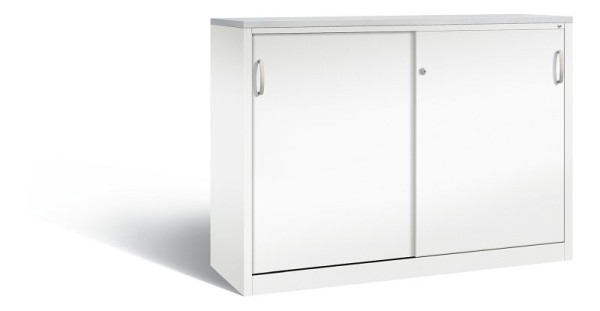 C+P Sideboard mit Schiebetüren Acurado, H1200xB1600xT500mm, Farbe: Weiß/DBS Hellgrau, Bügelgriff, 3 OH, 2157-1200 S10447