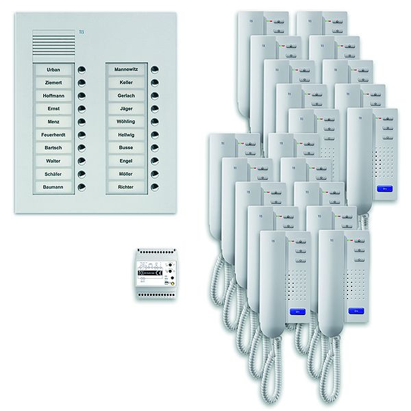 TCS Türkontrollsystem audio:pack UP für 20 Wohneinheiten, mit Außenstation PUK 20 Klingeltasten 2-spaltig, 20x Türtelefon ISH3030, Steuerung, PPU20/2-EN/02