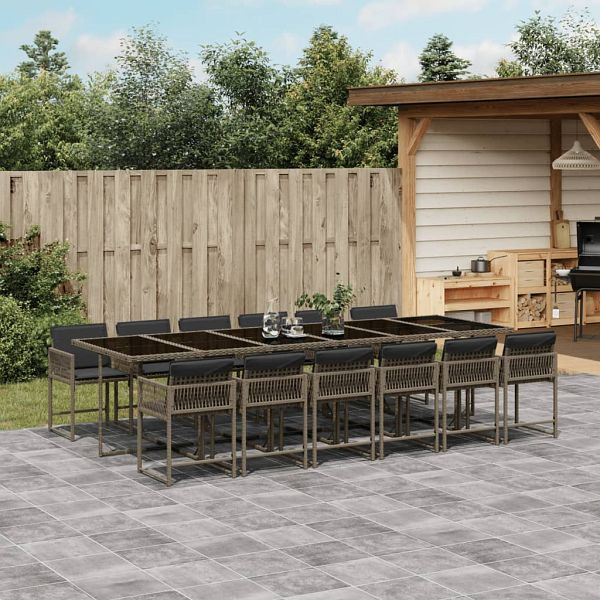 vidaXL 13-teilig Garten-Essgruppe mit Kissen Grau Poly Rattan, 3211484