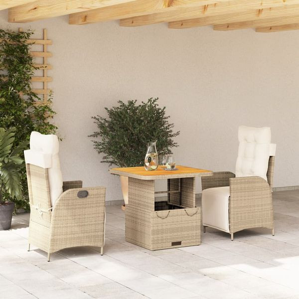 vidaXL 3-teilig Garten-Essgruppe mit Kissen Beige Poly Rattan, 3277471