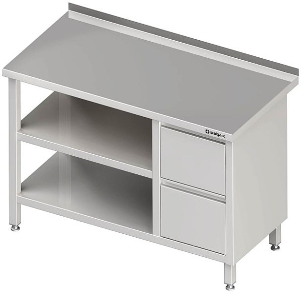Stalgast Arbeitstisch mit Grund und Zwischenboden, 1200x700x850 mm, mit 2er Schubladenblock rechts, mit Aufkantung, verschweißt, VAT12707RA