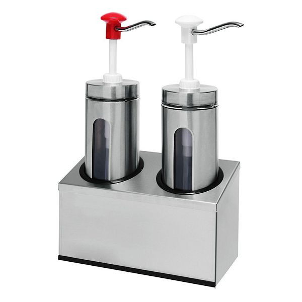 Gastro-Inox Dosierspender 2-teilig mit Sichtfenster und weißem und rotem Druckknopfspender, 503.119