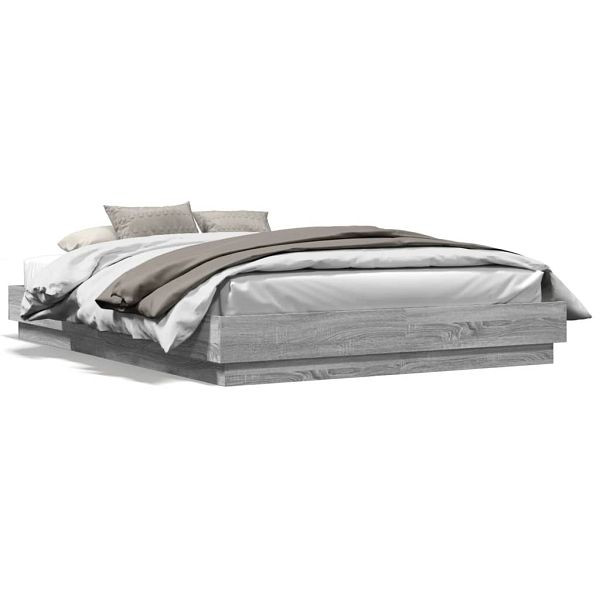vidaXL Bettgestell mit LED Grau Sonoma-Eiche 150x200 cm, 3209791