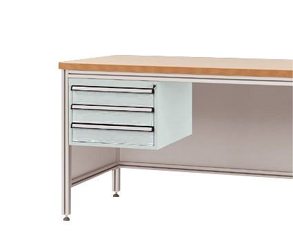 Manuflex Gehäuse-Unterbau für ALU-Arbeitstische, Nutzhöhe 300 mm mit 3 Schubfächern, für Tischtiefe 600 mm, Lichtgrau, ZB4625.7035