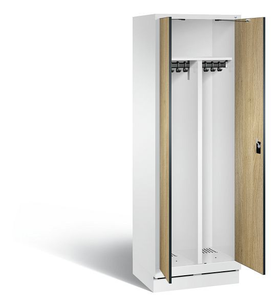 C+P Schwarz-Weiss-Spind Evolo, H1800xB610xT500mm, Farbe: Verkehrsweiß / Dekor Eiche Sereno, 48022-20 S10280