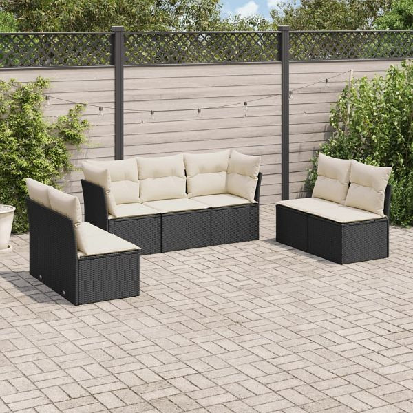 vidaXL 7-teilig Garten-Sofagarnitur mit Kissen Schwarz Poly Rattan, 3217406