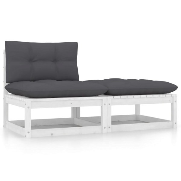 vidaXL 2-tlg. Garten-Lounge-Set mit Kissen Weiß Kiefer Massivholz, 805756