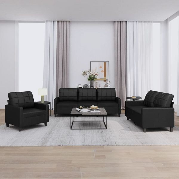 vidaXL 3-teilig Sofagarnitur mit Kissen Schwarz Kunstleder, 3201338