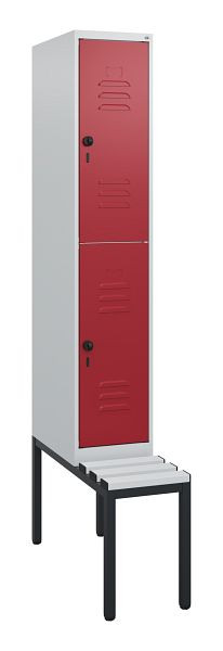 C+P Doppelstöckiger Spind Classic PLUS, Bank, 1950x300x815mm, 7035/3003, Drehriegel, mit untergebauter Sitzbank, 0803505-10 S10061