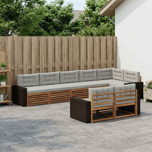 vidaXL Outdoor-Sofagarnitur mit Kissen 8-teilig Natürlich und Hellgrau, 3383514