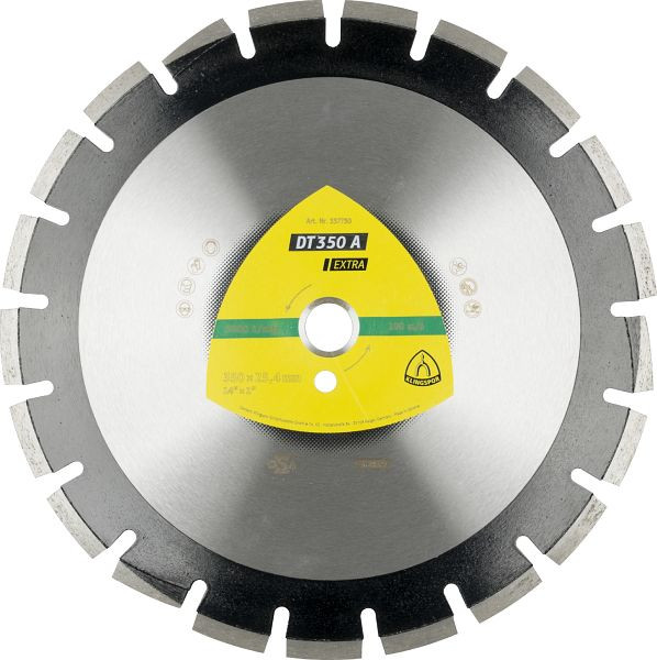 Klingspor DT 350 A Diamanttrennscheiben, 350 x 3,2 x 25,4 mm 21 Segmente 40 x 3,2 x 10 mm, Weitverzahnt, für Benzintrenner und Fugenschneider, 337730