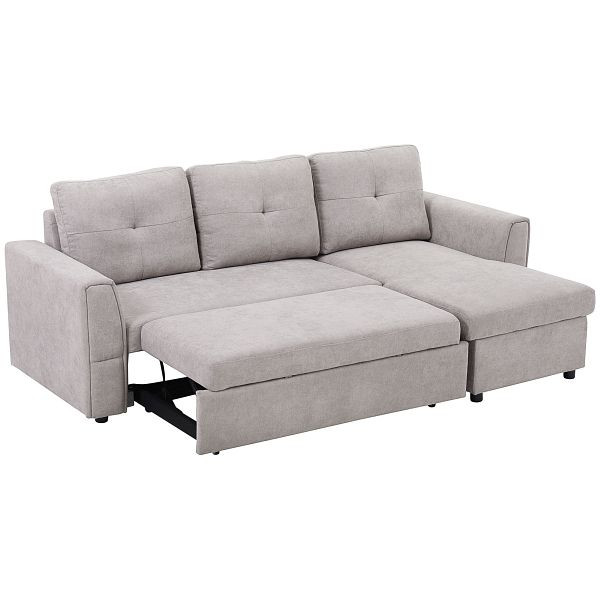 HOMCOM 3-Sitzer-Sofa mit Bettfunktion, Schlafsofa mit Chaiselongue, Polstersofa, Grau, 839-191V00GY
