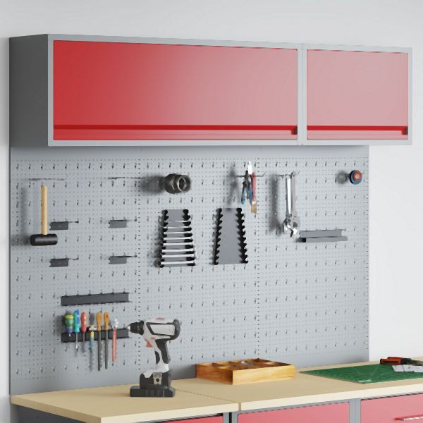 vidaXL 5-teiliges Werkzeugschrank- und Wandpaneel-Set aus rotem Metall, 3321413