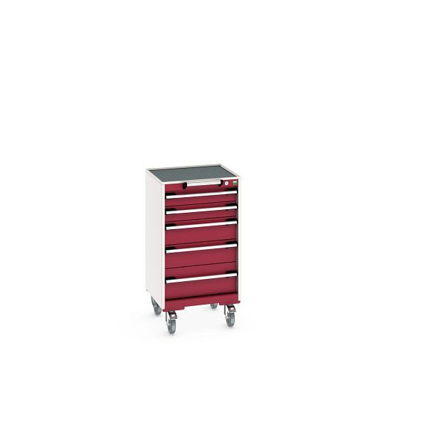 bott cubio Schubladenschrank mobil bestückt mit 5 Schubladen, BxTxH: 525x525x980mm, RAL 7035/3004, 40402019.24V