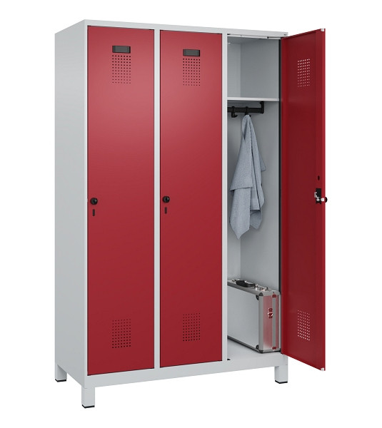 C+P Spind Evolo PLUS, mit Füßen, 3 Abteile, 1950x1200x500mm, 7035/3003, Verschluss Drehriegel, Ablageböden 3, 049010-32 S10004