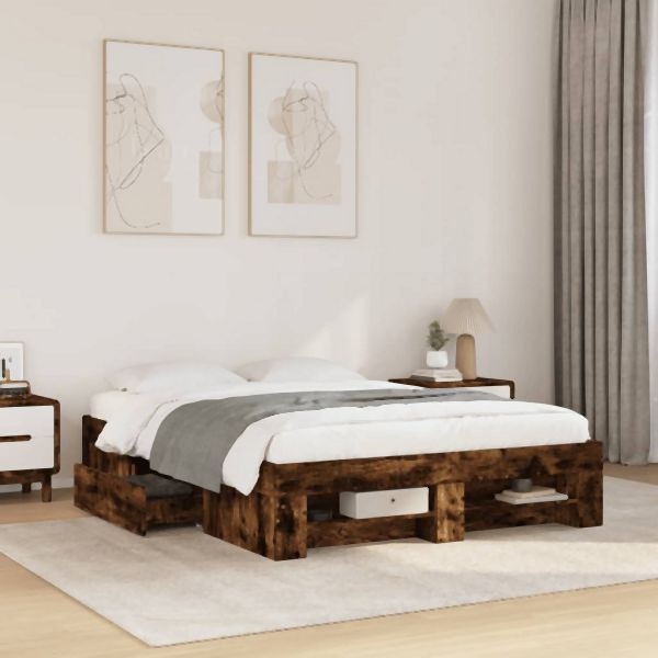 vidaXL Bettgestell ohne Matratze Räuchereiche 140x190 cm Holzwerkstoff, 3295503