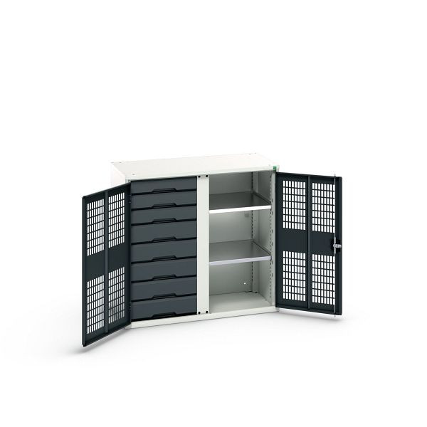 bott verso Garderobenschrank mit Belüftung mit 2 Fachböden, 8 Schubladen, 3x100mm/5x125mm, Trennwand, Lichtgrau/Anthrazitgrau, 16926766.19