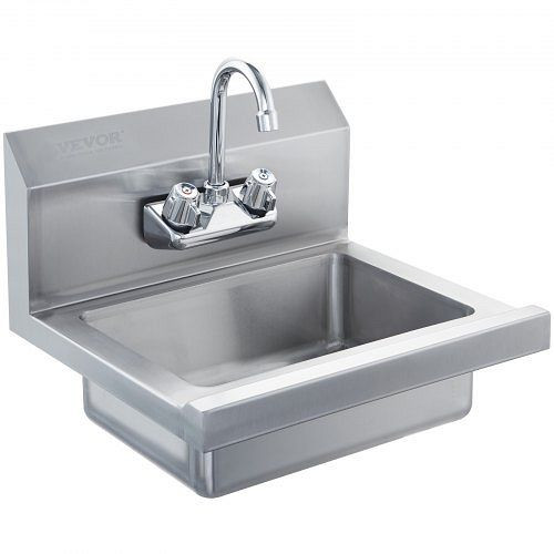 VEVOR Kommerzielles Handwaschbecken mit Wasserhahn, Klein, Wandmontage Handwaschbecken, Waschbecken, Bar, Garage und Haus, SYXSPWDSB1410KV62V0