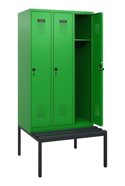 C+P Spind Evolo PLUS, 3 Abteile, 1950x900x815mm, 6037/6037, Drehriegel, Sitzfläche Kunststoff, Sitzbank, 0490505-30 S10080