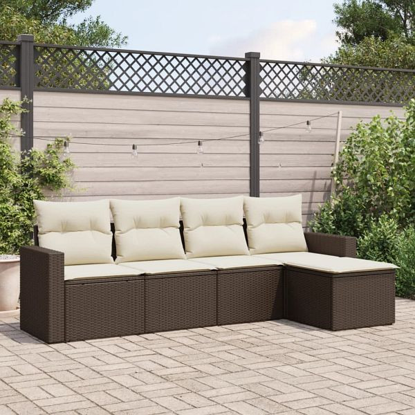 vidaXL 5-teilig Garten-Sofagarnitur mit Kissen Braun Poly Rattan, 3251230