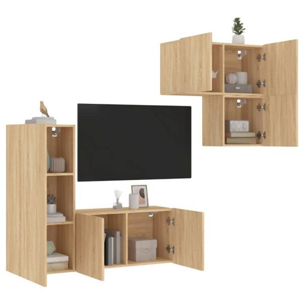 vidaXL 4-tlg. Wohnwand Sonoma-Eiche Holzwerkstoff, 3216430