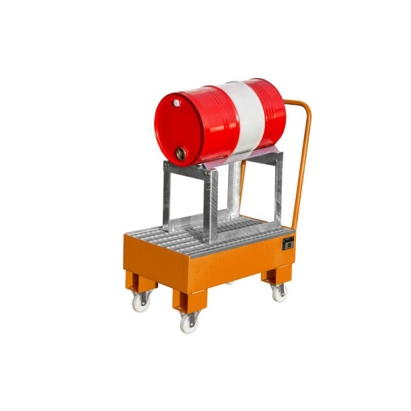 STEIN HGS Fahrbare Auffangwanne AW 60 SR, 3mm Stahlblech, für 60l-Fässer, RAL 2000 gelborange, lackiert, 1x 60 Liter Fass liegend, 79203.0007