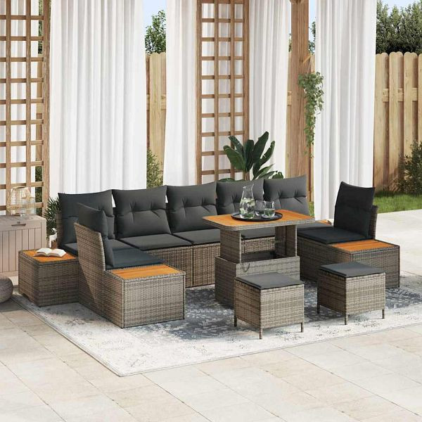vidaXL Garten-Sofa-Set 10-teilig Hellgrau und Dunkelgrau 90 x 55 x 71 cm, 3364853