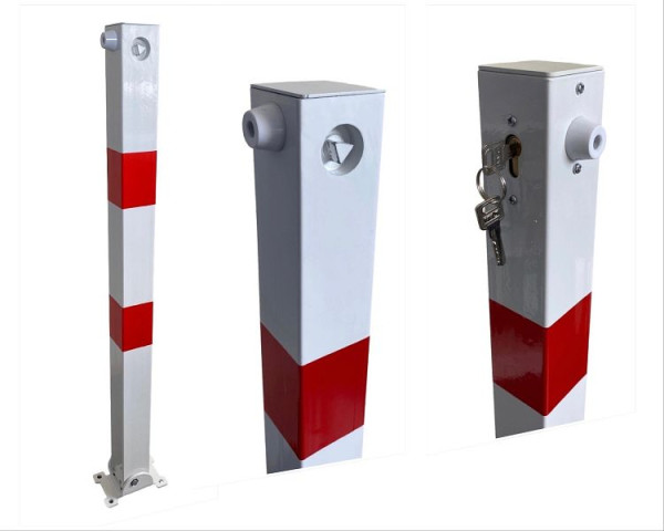 GEWA Absperrpfosten Poller Parkplatzsperre Stahl Klappbar 90 Grad Dreikant Feuerverzinkt 70x70 mm Weiß Rot Reflektierend, AP7070-U-A-P-D
