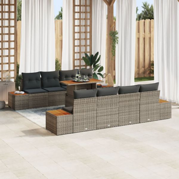 vidaXL Garten Sofa Set Set von 9 Taupe Rattan 4-teiliges Outdoor Sofa, 3350051