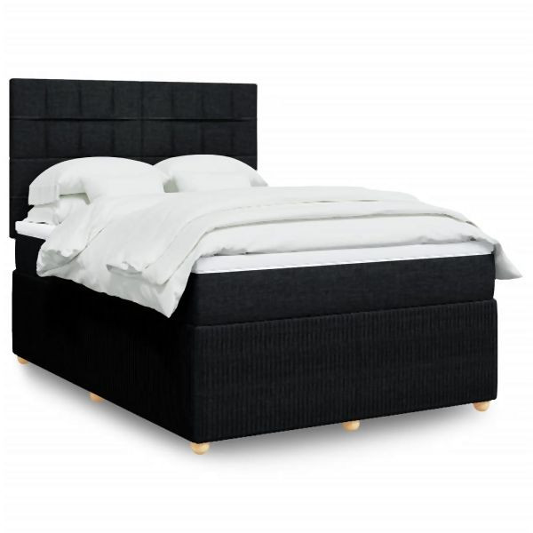 vidaXL Boxspringbett mit Matratze Schwarz 160x200 cm Stoff, 3292109