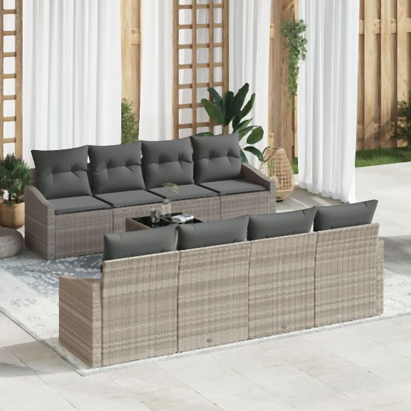 vidaXL 7-teiliges Garten-Sofa-Set mit Kissen Hellgrau Poly-Rattan, 3355321