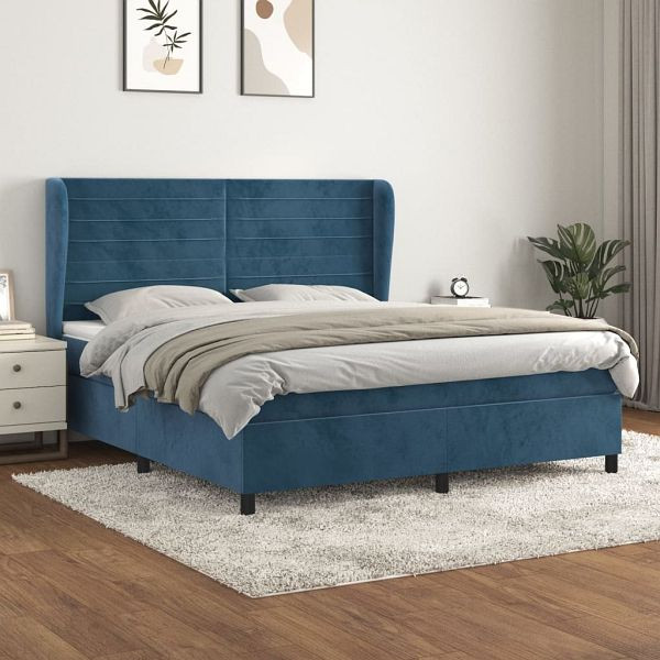 vidaXL Boxspringbett mit Matratze Dunkelblau 160x200 cm Samt, 3129283
