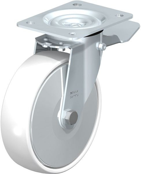 Blickle LE-PO 175G-ST-FA Stahlblech-Lenkrolle mit Anschraubplatte & Feststeller, Polyamid, Weiß, 749576