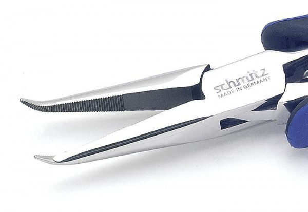 Schmitz Zangen Spitzzange 155mm nahe der Spitze gebogene, lange Greif-Backen mit Verzahnung, 4416HS22