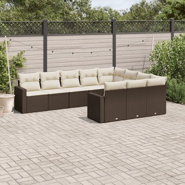 vidaXL 10-teilig Garten-Sofagarnitur mit Kissen Braun Poly Rattan, 3219483
