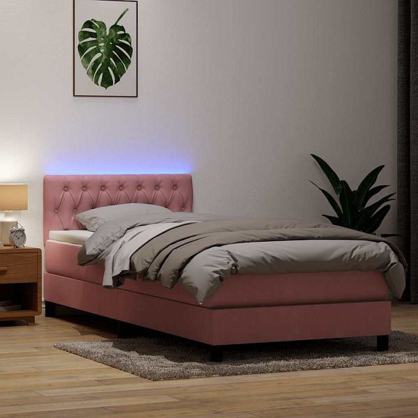 vidaXL Boxspringbett mit Matratze Rosa 80x220 cm Samt, 3317198