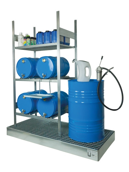 Rapid Abfüllplatz mit Auffangwanne für 4x 60 l + 1x 200 l, inkl. Handhebelkolbenpumpe, 25 073