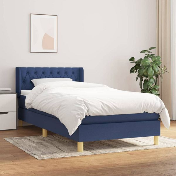 vidaXL Boxspringbett mit Matratze Blau 100x200 cm Stoff, 3130495
